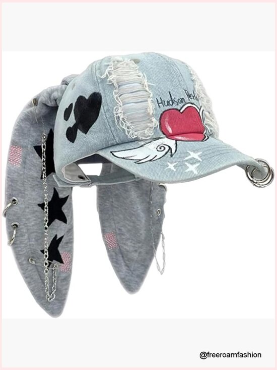 Distressed Denim Baseball Cap, Y2K Style, Adjustable Metal Buckle, Unisex Adult main image 4
